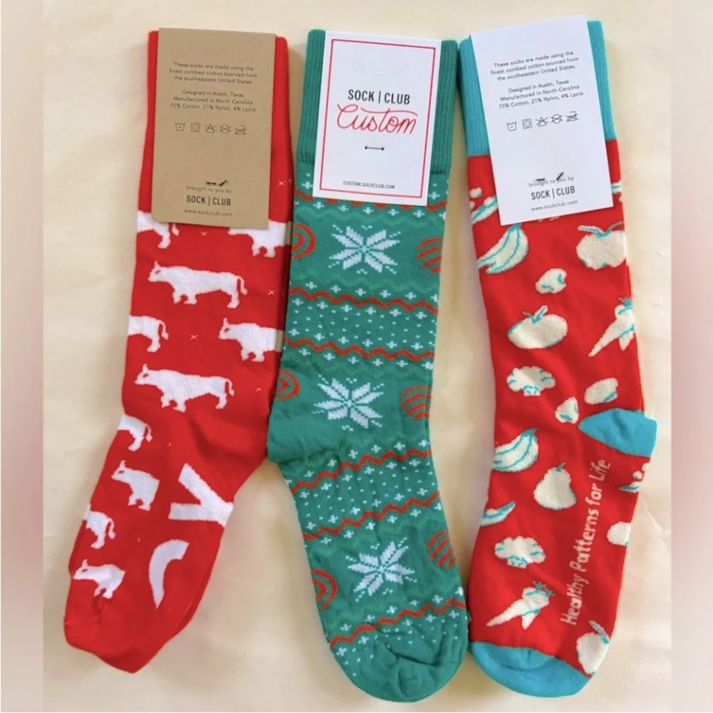 NEW Sock Club Socks NWT Aqua Orange White Cotton Dress Socks Crew